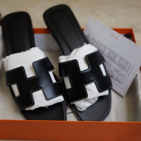 NIB Hermès Oran Sandals Black Leather EU 41 US 9.5 - Picture 5 of 16